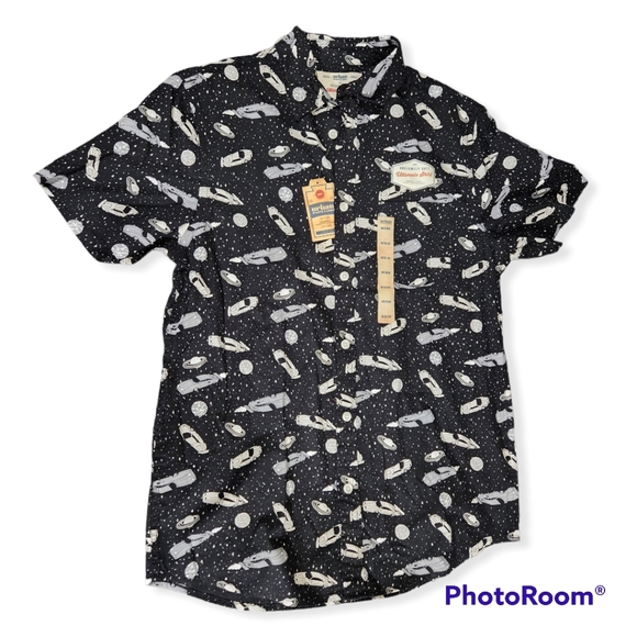 NWT Urban Pipeline Rockabilly Retro Space Cars Collard Button Up Short S… - Picture 2 of 11